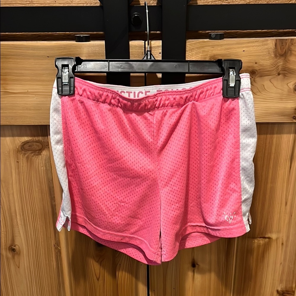 Justice Vibrant Pink and Soft White Mesh Shorts